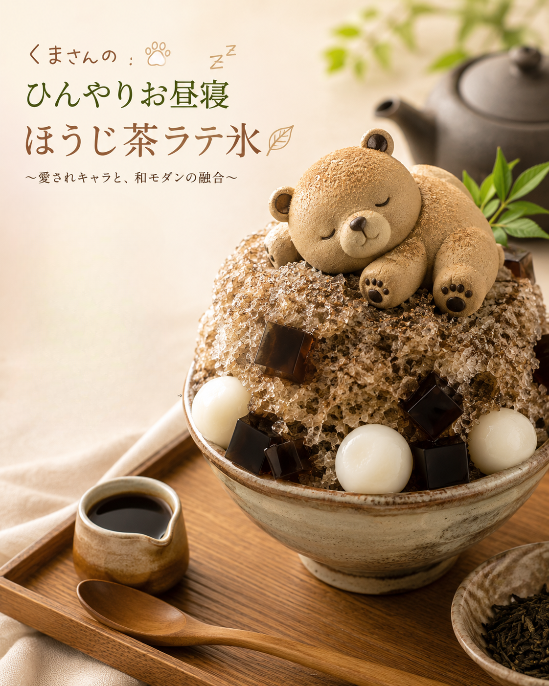 くまさんのひんやりお昼寝 ほうじ茶ラテ氷